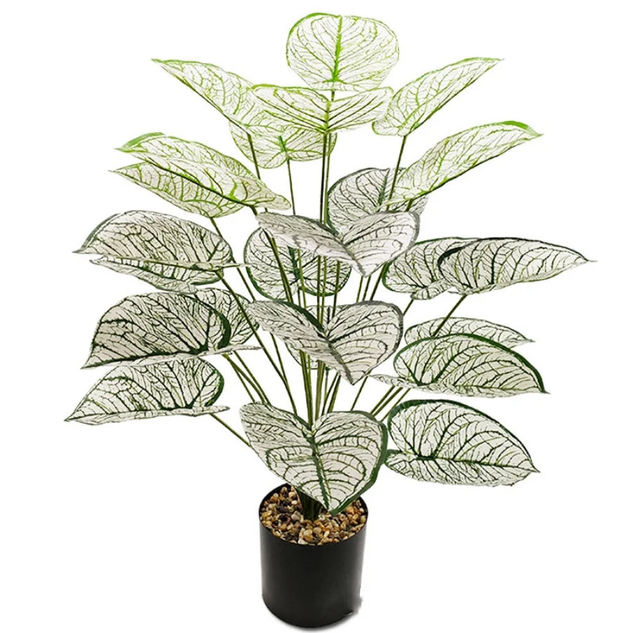Artificial Plants White Green Leaf Decorate Tree Leaf Potted Simulated Bonsai Home Room Decor Garden Hotel Floor Ornament