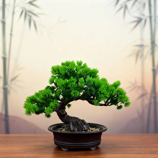 Chinese Zen Bonsai Tree, Artificial Pine Landscape in Pot. Mini Desktop Decor for Home Office, Farmhouse, Festival & Party Table