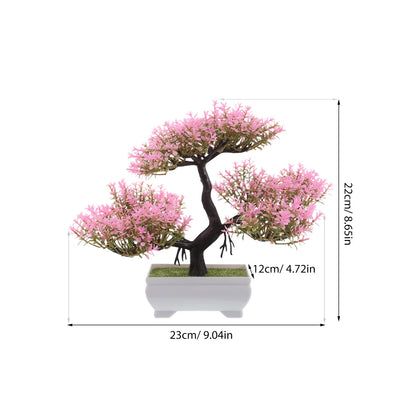 Artificial Bonsai Tree Realistic Plastic Plants Fake Cherry Blossom Decor Small Flower Potted