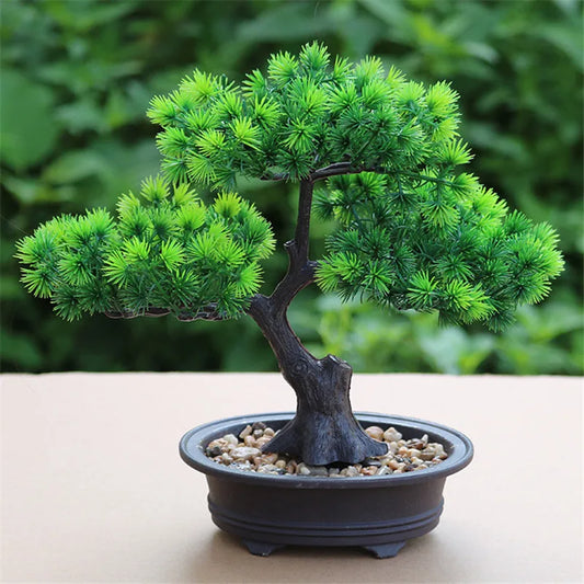 Artificial Flower Bonsai Green Plant Zen Simulated Tree Pine Potted Flower Pot Desktop Decoration Fengshui Decor Plant Viewing