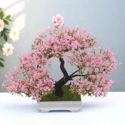 Artificial Bonsai Tree Realistic Plastic Plants Fake Cherry Blossom Decor Small Flower Potted