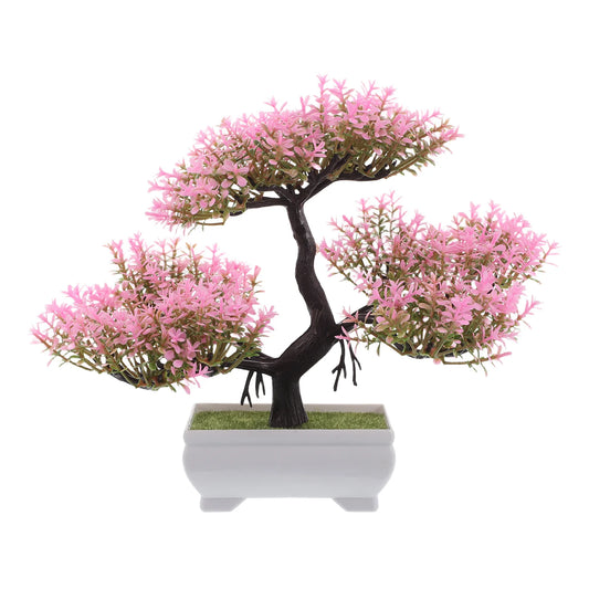 Bonsai Tree Decor Cherry Blossom Artificial Flower Plastic Plants Small Potted Fake