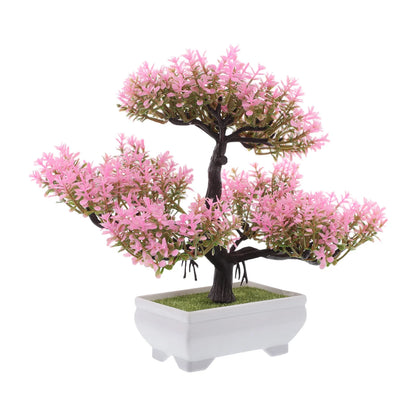 Artificial Bonsai Tree Realistic Plastic Plants Fake Cherry Blossom Decor Small Flower Potted