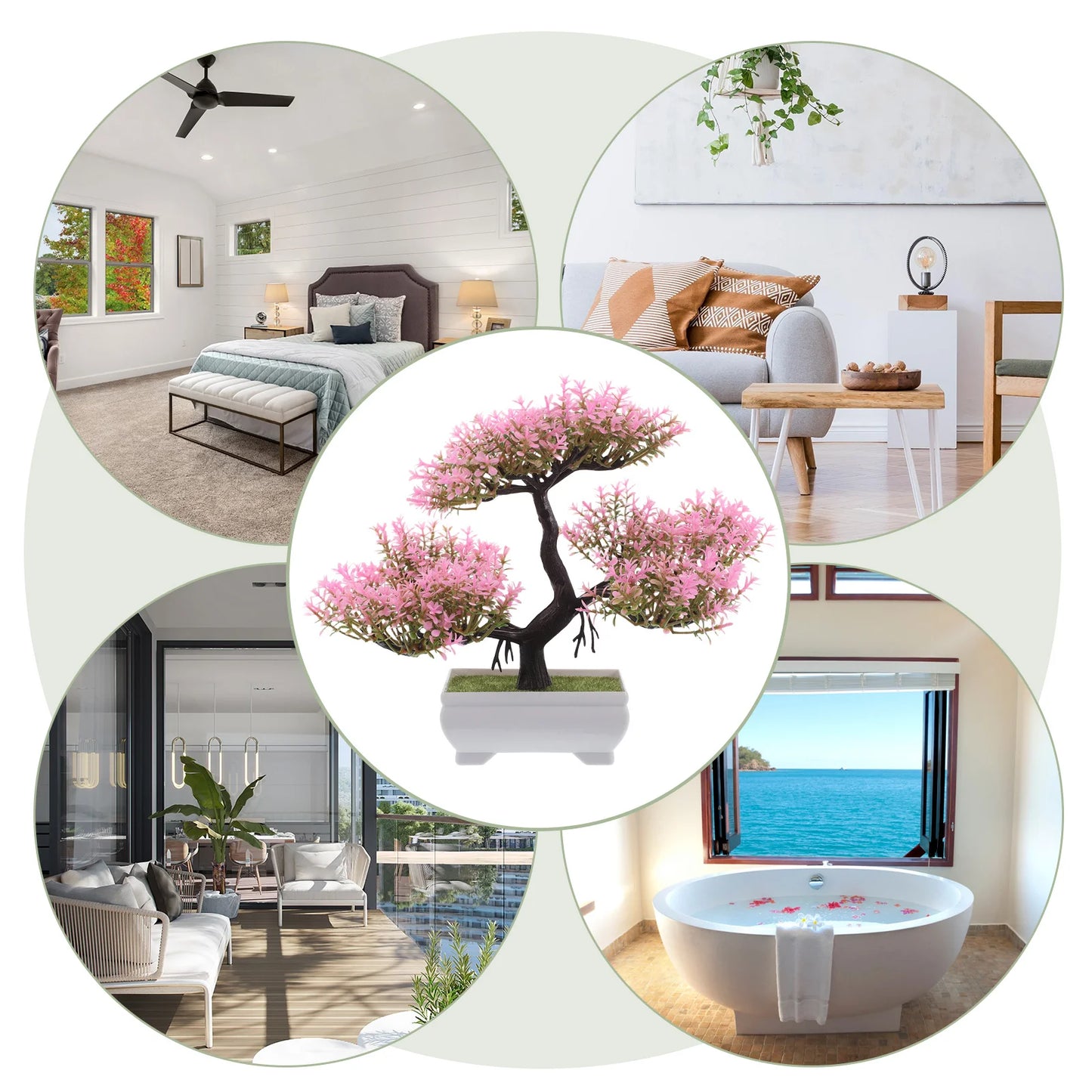 Artificial Bonsai Tree Realistic Plastic Plants Fake Cherry Blossom Decor Small Flower Potted