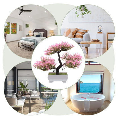 Artificial Bonsai Tree Realistic Plastic Plants Fake Cherry Blossom Decor Small Flower Potted