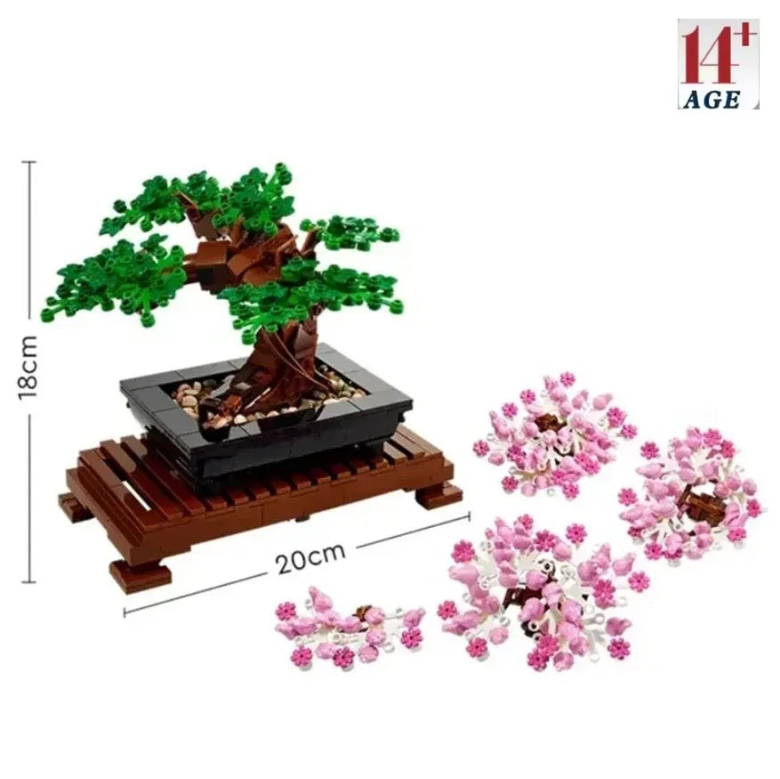 MINISO Bonsai Tree Fit 10281 Flower Bouquet Perpetual 3D Set Model Home Decoration for Kids Plant Potted Toy