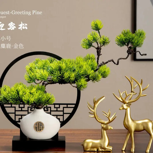 bonsai Simulated welcome pine Tea table ornaments Desktop decoration for living room foyer