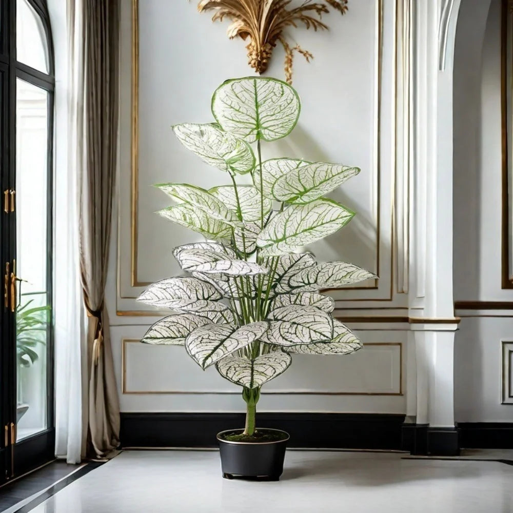 Artificial Plants White Green Leaf Decorate Tree Leaf Potted Simulated Bonsai Home Room Decor Garden Hotel Floor Ornament