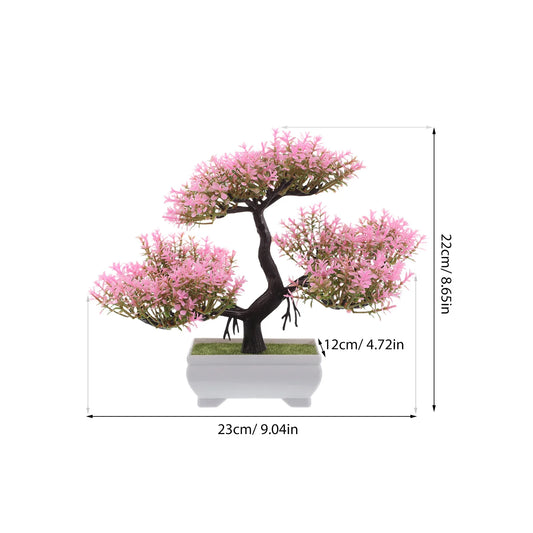 Bonsai Tree Decor Cherry Blossom Artificial Flower Plastic Plants Small Potted Fake
