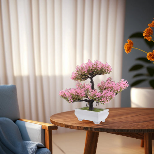 Artificial Bonsai Tree Realistic Plastic Plants Fake Cherry Blossom Decor Small Flower Potted