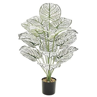 Artificial Plants White Green Leaf Decorate Tree Leaf Potted Simulated Bonsai Home Room Decor Garden Hotel Floor Ornament