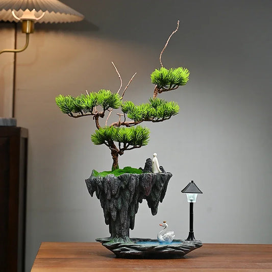 Sky City Simulation Green Plant Welcome Pine Bonsai Decoration Living Room Wine Cabinet Decoration Zen Desk Decoration
